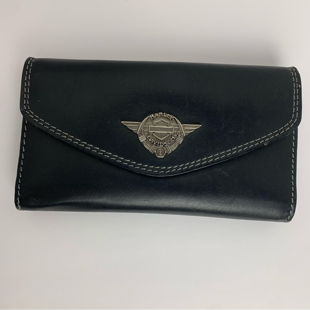 Harley Davidson Black Leather Wallet with Metal Logo